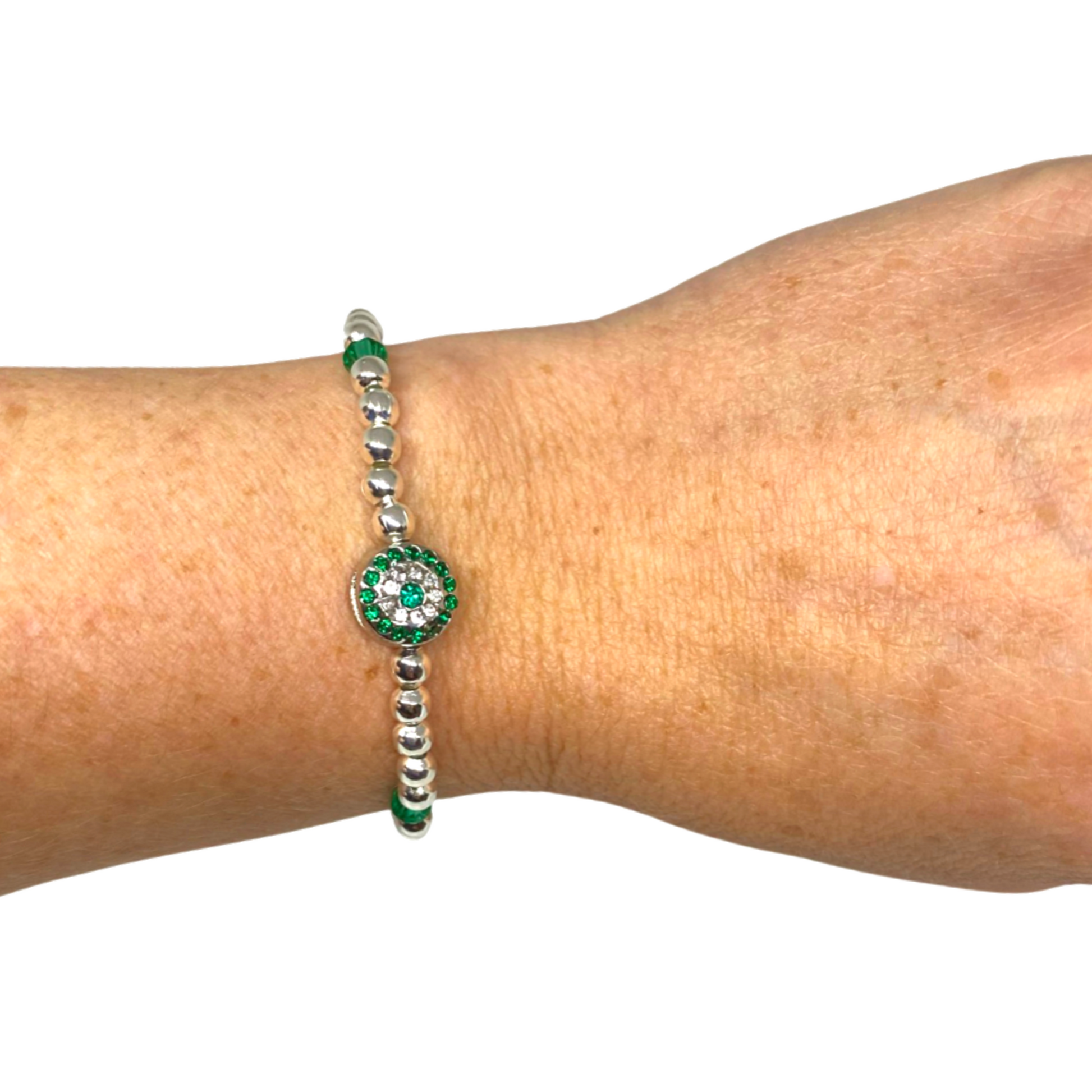 Emerald and Silver Beaded Stretch Bracelet 32 Bracelets Bracelets Anthologie Co.