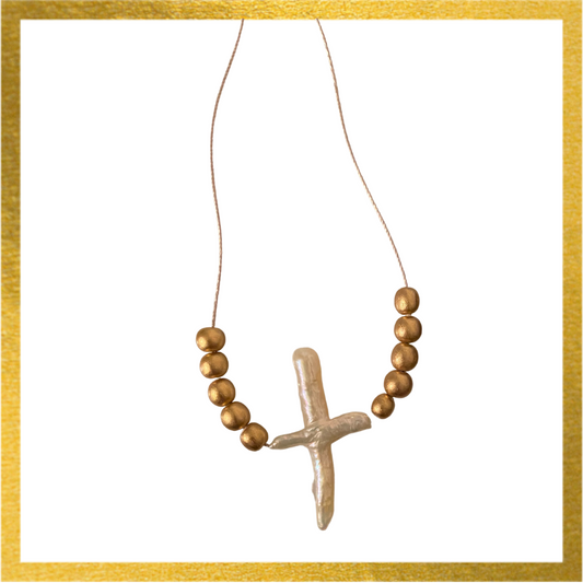 Pearl Cross Necklace - Dainty Cross Necklace