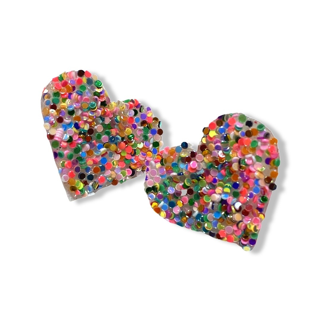 Glitter Heart Stud Earrings - Sparkle Heart Earrings