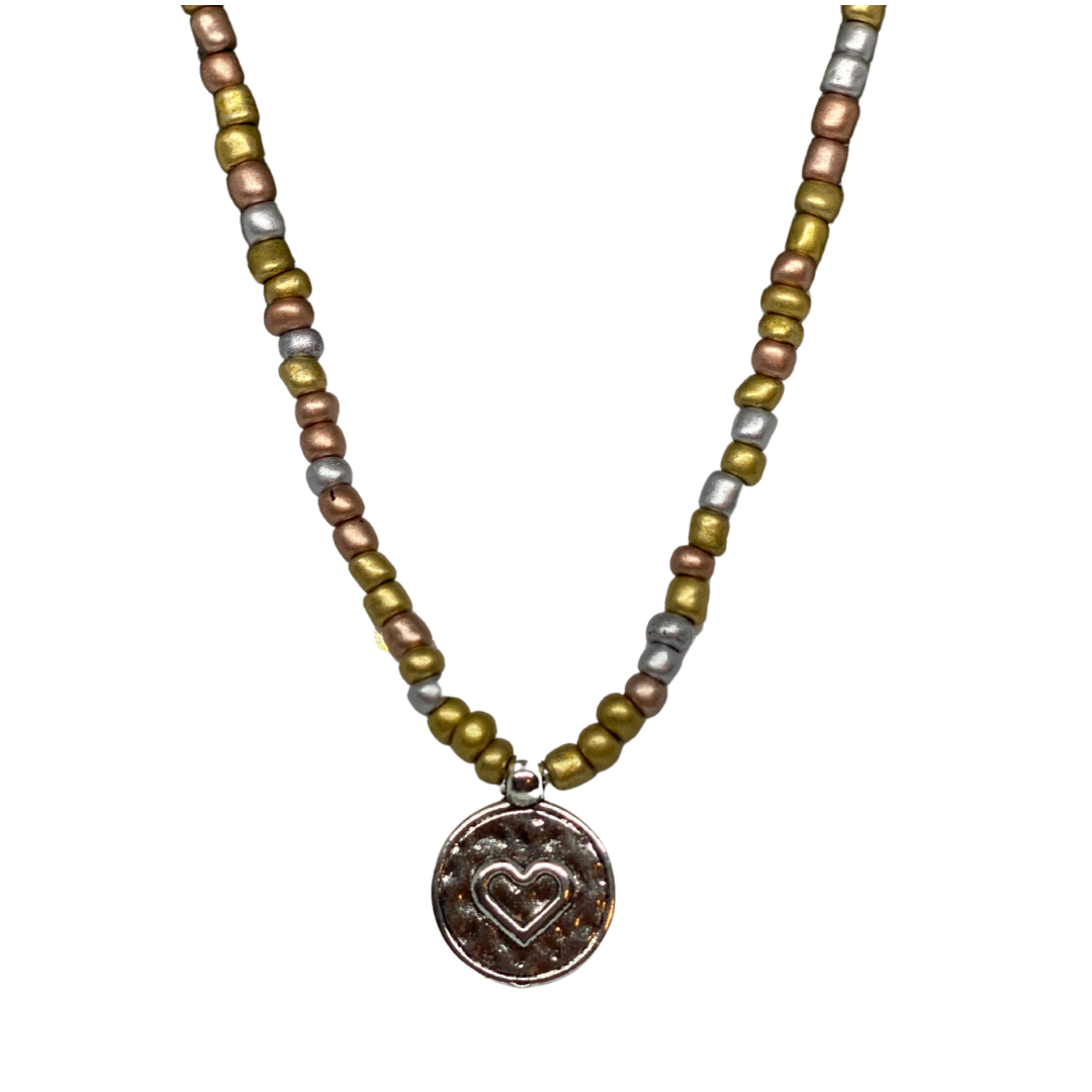 Heart Coin Tri-Color Necklace